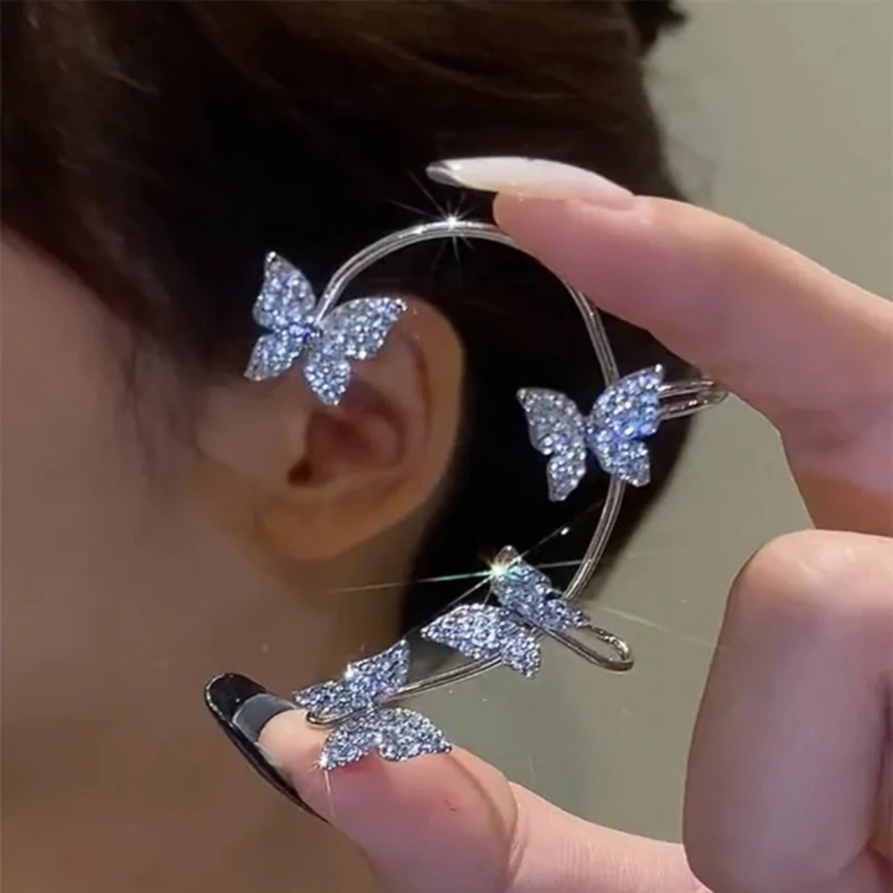 NWT- Silver Butterfly Rhinestone Earr Cuffs